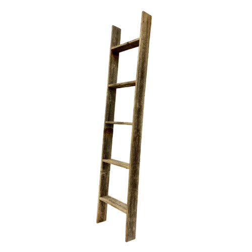 4 Step Rustic Weathered Grey Wood Ladder Shelf (380335)