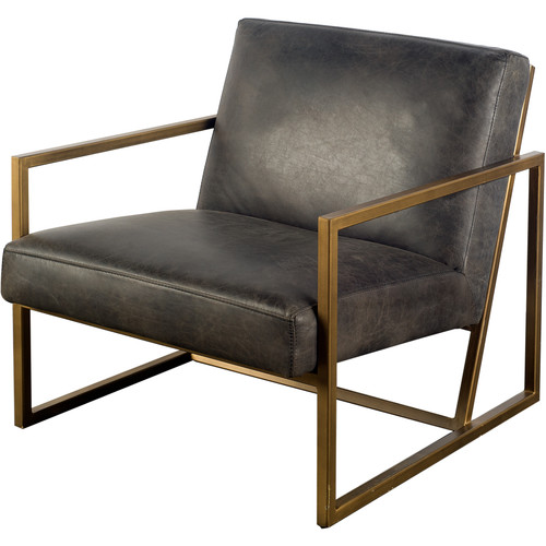 Black Leather Seat Accent Chair With Gold Metal Frame (380629)