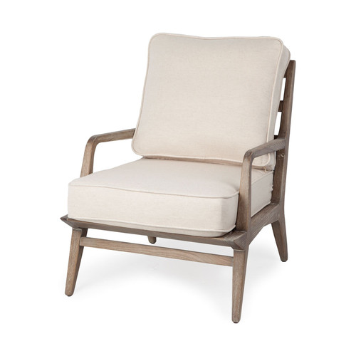 Off White Fabric Seat Accent Chair With Ash Wood Frame (380632)