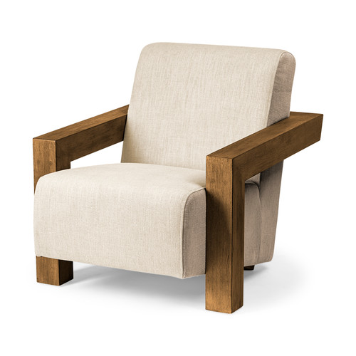 Cream Fabric Seat Accent Chair With Natural Wood Frame (380645)