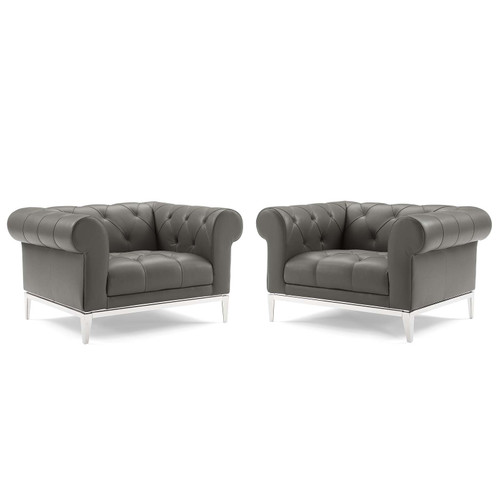 Idyll Tufted Upholstered Leather Armchair Set Of 2 EEI-4195-GRY