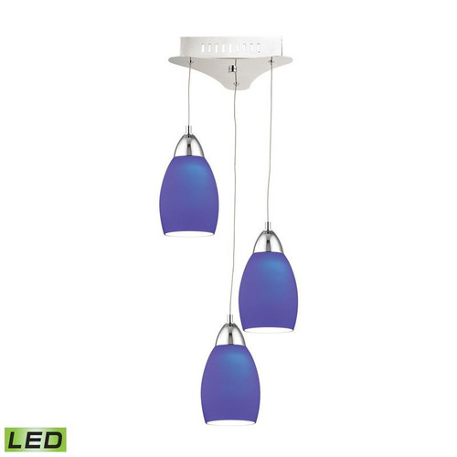 Buro 3 Light Led Pendant In Chrome With Blue Glass (LCA203-7-15)