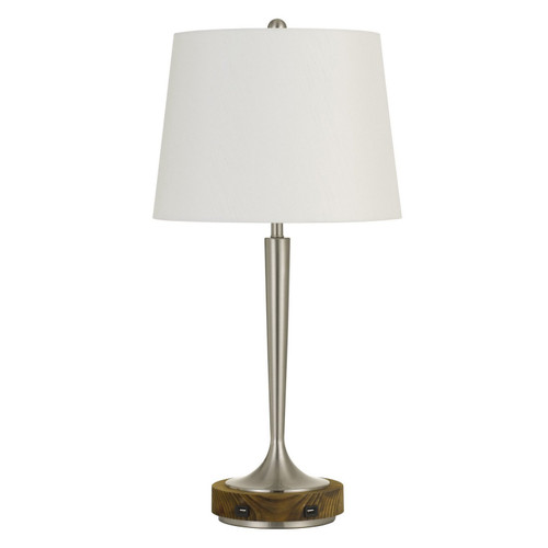 150W 3 Way Chester Metal Table Lamp With Wood Accent Base And 2 Usb Charging Ports (BO-2778TB)