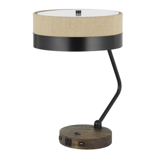 60W X 2 Parson Metal/Wood Desk Lamp With Metal/Fabric Shade With 2 Usb Ports (BO-2758DK-BK)