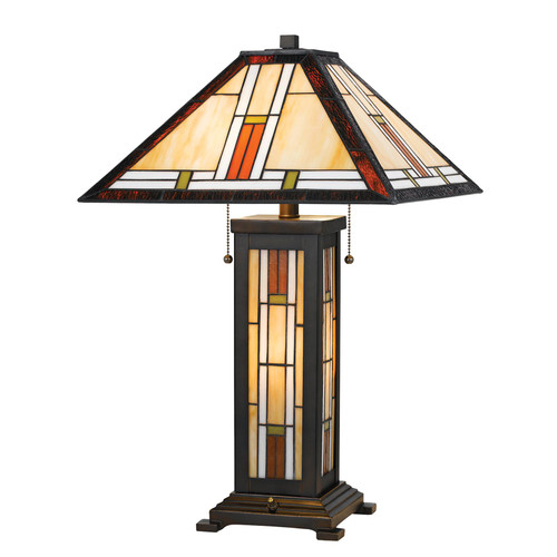 60W X 2 Tiffany Table Lamp With 7W Night Light (BO-2719TB)