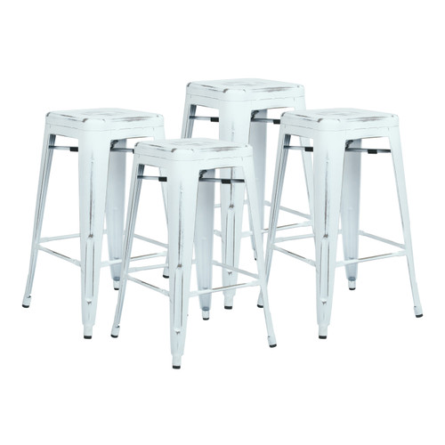 Osp Home Furnishings Bristow 26" Antique Metal Barstools - Antique White (Set Of 4) (BRW3026A4-AW)