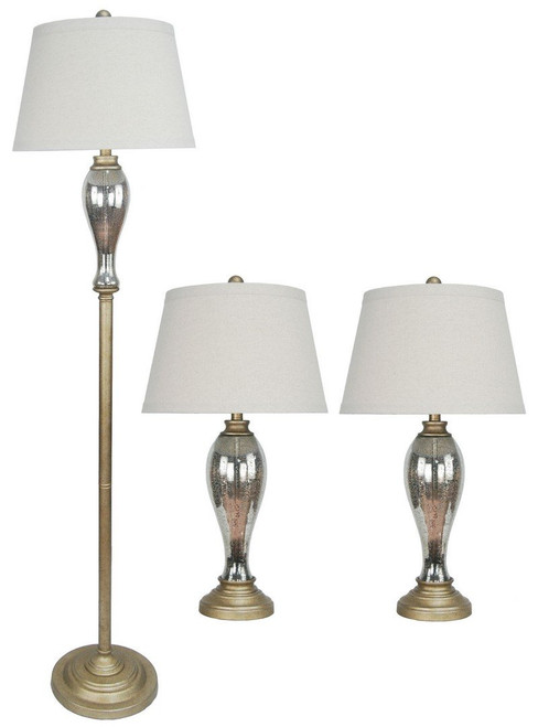 Metal & Glass Lamp 3 Pc Set (5041)
