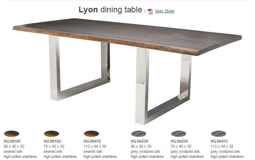 Gray Oxidized Oak High Polish 78" Stainless Lyon Dining Table (HGSR413)