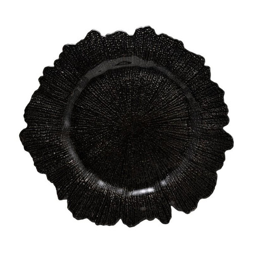 Sponge 13.75" Black Glass Charger Plates- Pack Of 12 (SPB340)