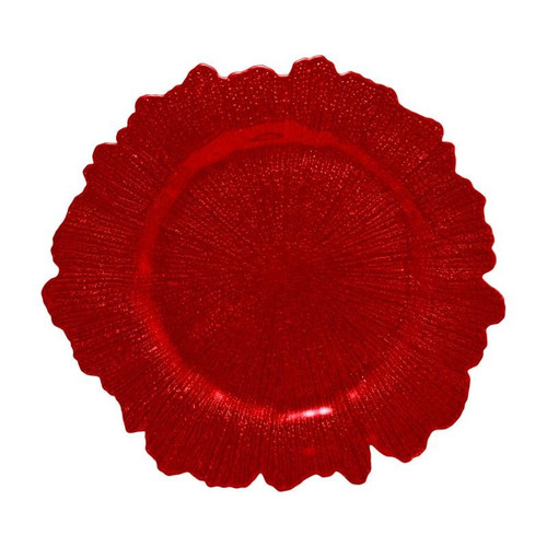Sponge 13.75" Red Glass Charger Plates- Pack Of 12 (SPR340)