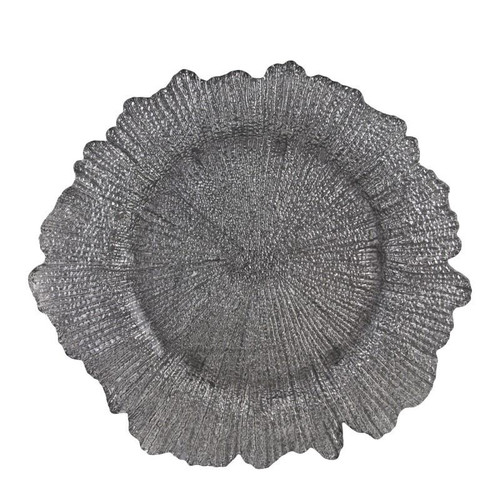 Sponge 13.75" Silver Glass Charger Plates- Pack Of 12 (SPS340)