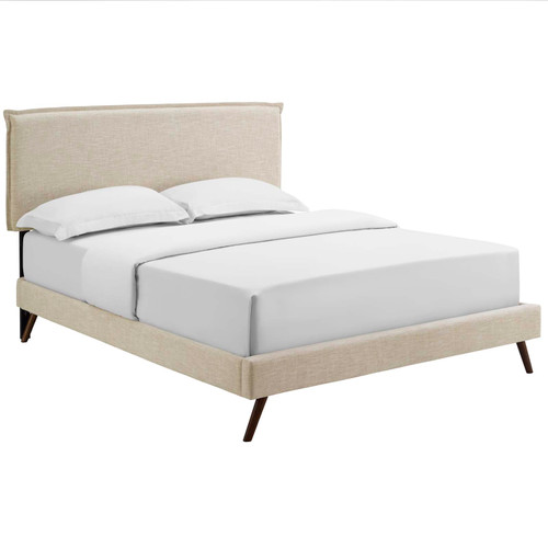 Amaris Queen Fabric Platform Bed With Round Splayed Legs MOD-5904-BEI