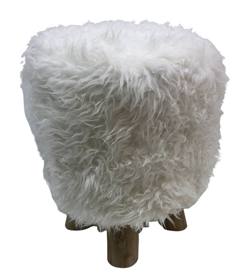 Woolly Faux Pouf Ottoman Stool With Natural Log Feet (12016398)