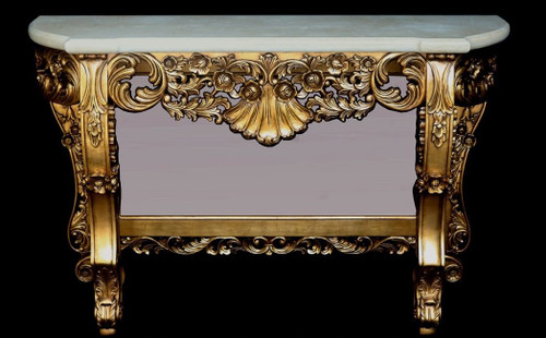 Gold Petticoat Cream Marble Top Console Table (12016293)