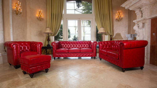 Classic Chesterfield Red Sofa Set Of 3 (12014090)
