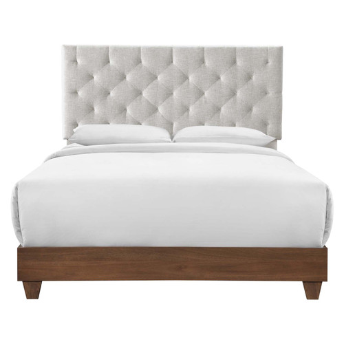 Rhiannon Diamond Tufted Upholstered Fabric Queen Bed MOD-6146-WAL-BEI