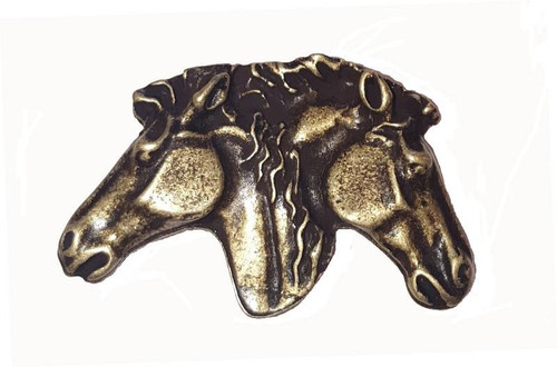 Dual Horse Heads Cabinet Knob - Antique Brass (076-AB)