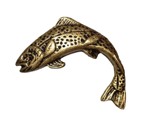 Jumping Trout Left Facing Cabinet Knob - Antique Brass (121-AB)