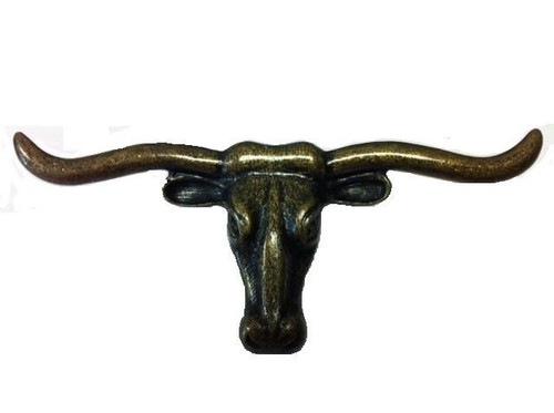 Longhorn Steer Cabinet Knob - Antique Brass (371-AB)
