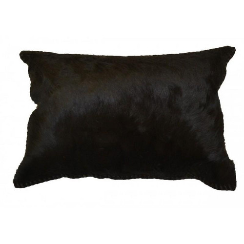 Levi Black Cross Stitch Hairon Leather Cotton Cover Pillow (12362BC-BK)
