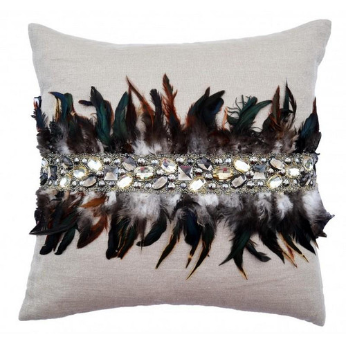 Abby Silver Wheat Pillow With Feathers And Jewels (12662FA-WH)