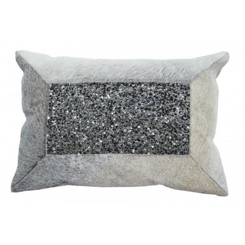 Zilar Hair On Hide Pillow With Beads (12697CC-GY)