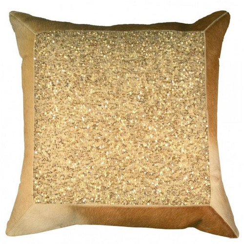 Aranka Tan Hair On Hide Border Pillow W/ Gold Sequins (12697FTA-GD)