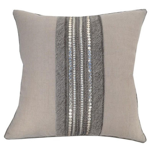 Mesa Lurex Linen With Hairon Hide And Hand Embroidery Pillow (13412A-WH)
