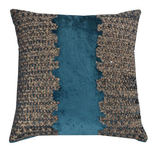 Adana Teal Velvet Pillow With Gold Beadwork (ADANA01A-TEAL)