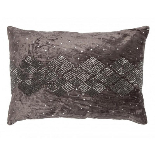Mila Gray Velvet Pillow W/ Diamond Patterened Crystals (CLP702C-GY)