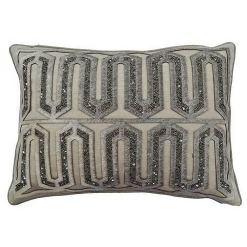 Emory Wheat Cotton/Leather, Beaded Embroidery Pillow (EMORY01C-GY)