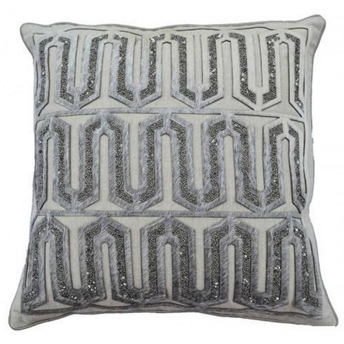 Emory Wheat Cotton/Leather, Beaded Embroidery Pillow (EMORY02A-GY)