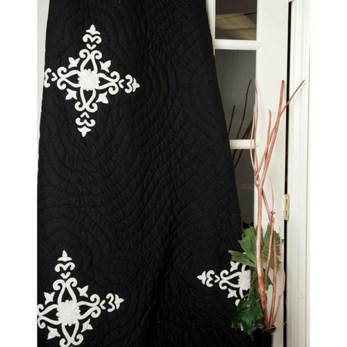 Black Cotton Quilt Set With Ivory Hand-Embroidery (SERENITY)