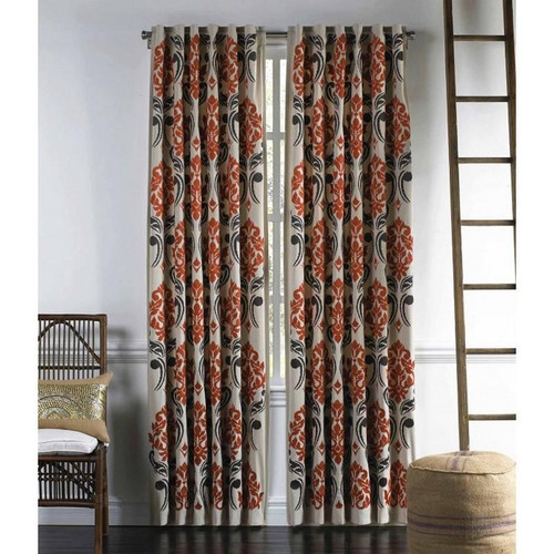 Sona Natural Linen Panel With Poly Thread Orange Embroidery (SONAPN)