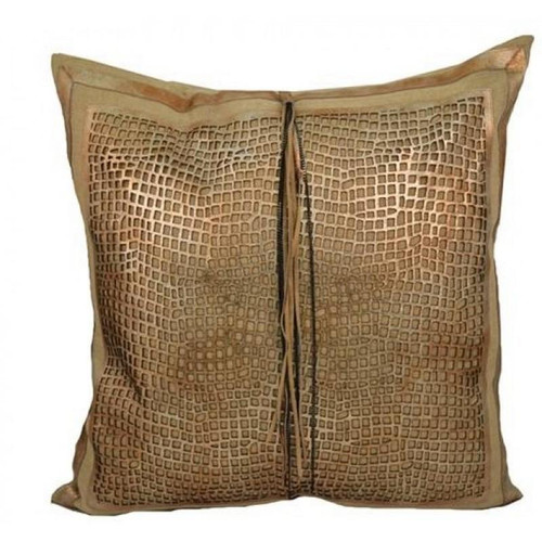Zinc Gold & Copper Laser Cut Metallic Leather Pillow (ZINC03A-GD)