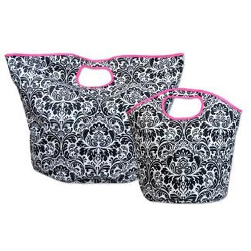 Black And White Damask Tote Set Of 2 (Pack Of 8) (COS34136)