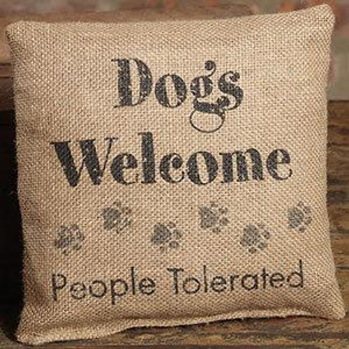 8X8" Small Burlap Dogs Welcome Pillow (Pack Of 15) (82823)