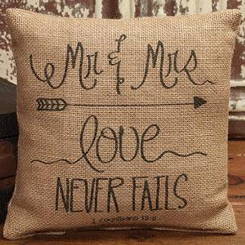 8X8" Small Burlap Mr & Mrs Love Pillow (Pack Of 13) (83885)