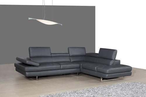 A761 Italian Leather Slate Gray Right Hand Facing Sectional