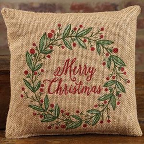 8X8" Small Burlap Christmas Wreath Pillow (Pack Of 12) (98475)