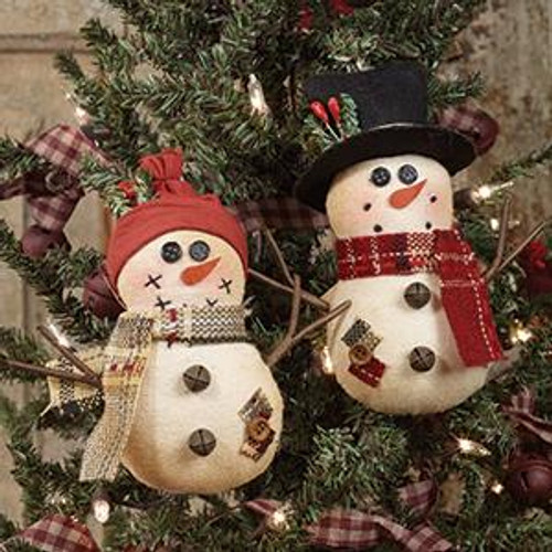 5" Primitive Snowman Ornaments 2 Assorted (Pack Of 21) (99342)