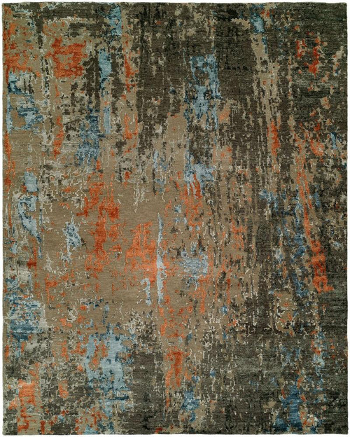 Rosewood Ro-1429 Grey/Rust Hand Knotted Wool & Viscose Rug - 10'X14' (11221)