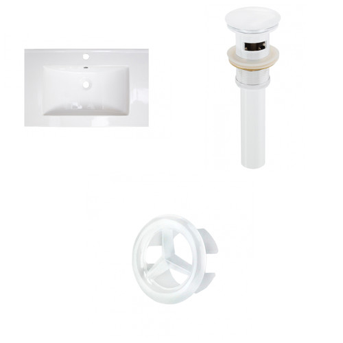 24.25" W 1 Hole Ceramic Top Set In White Color - Overflow Drain Included (AI-21495)