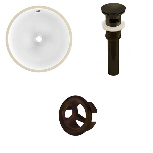 16.5" W Round Undermount Sink Set In White - Oil Rubbed Bronze Hardware - Overflow Drain Included (AI-20572)