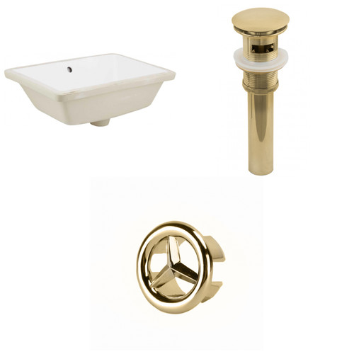 18.25" W Rectangle Undermount Sink Set In White - Gold Hardware - Overflow Drain Included (AI-20579)