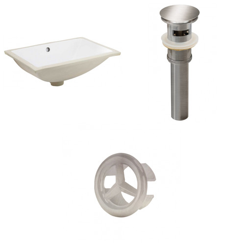 18.25" W CUPC Rectangle Undermount Sink Set In White - Brushed Nickel Hardware - Overflow Drain Included (AI-20616)
