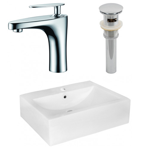 20.25" W Above Counter White Vessel Set For 1 Hole Center Faucet (AI-26349)