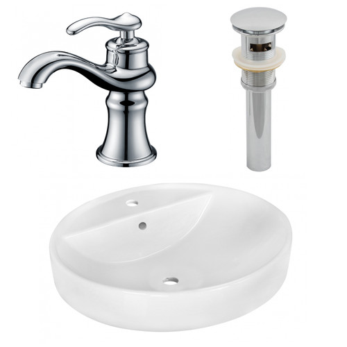 18.1" W Above Counter White Vessel Set For 1 Hole Center Faucet (AI-26402)