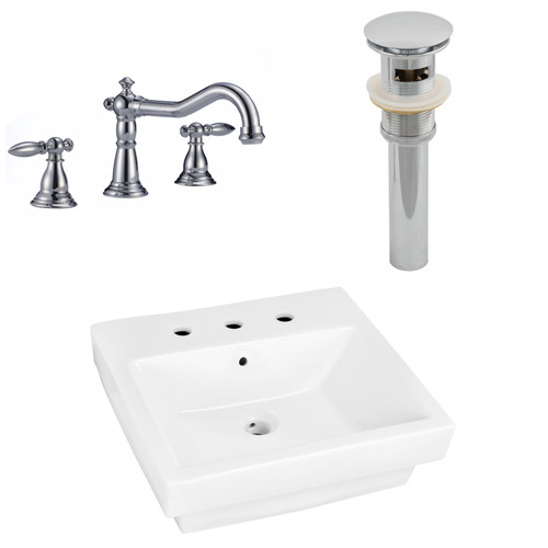 19" W Above Counter White Vessel Set For 3H8" Center Faucet (AI-26453)