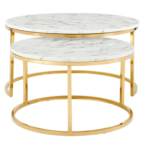 Ravenna Artificial Marble Nesting Coffee Table EEI-4208-GLD-WHI